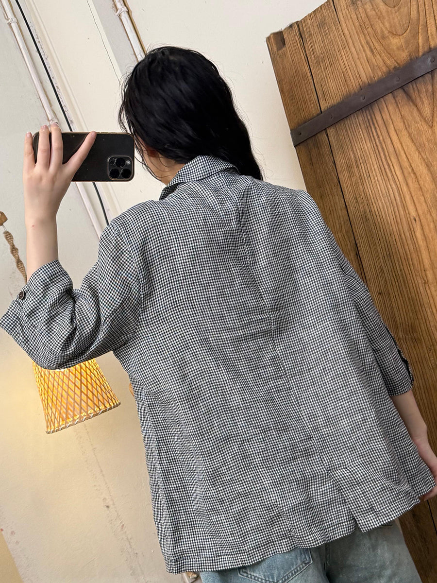 Women Summer Casual Lattice Thin Suit Coat