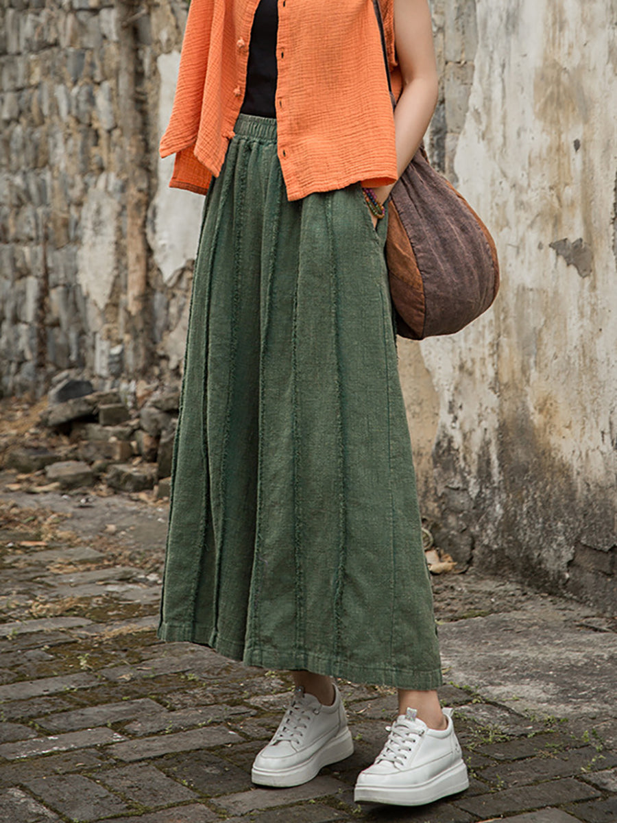 Women Summer Worn Raw-edge Ramie Wide-leg Pants