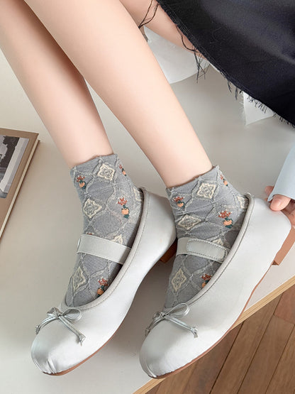 5 Pairs Women Artsy Floral Jacquard Short Socks