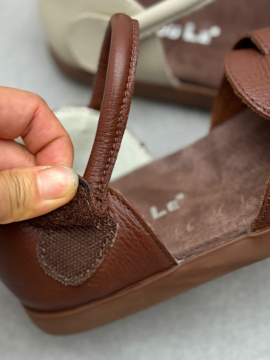 Women Vintage Genuine Leather Weave Flat Shoes