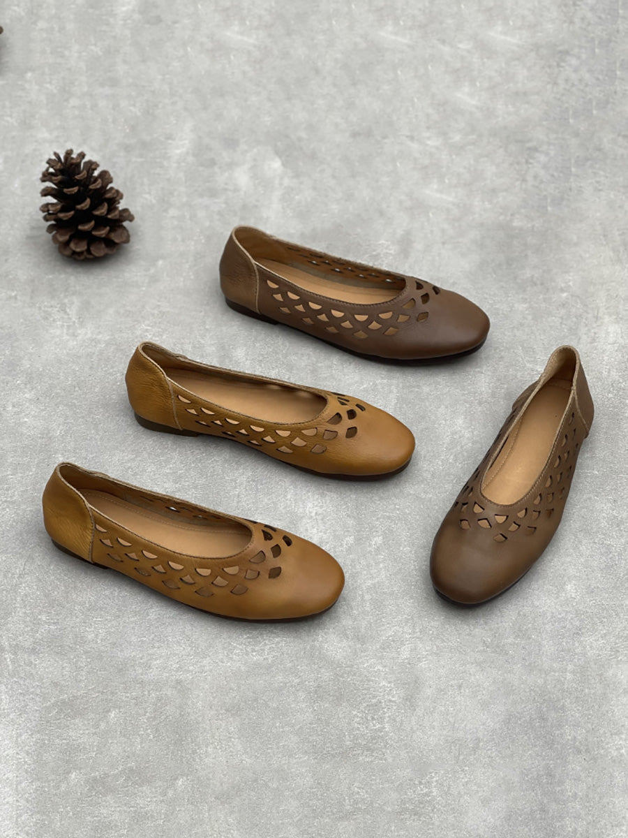 Women Summer Casual Genuine Leather Low Heel Shoes