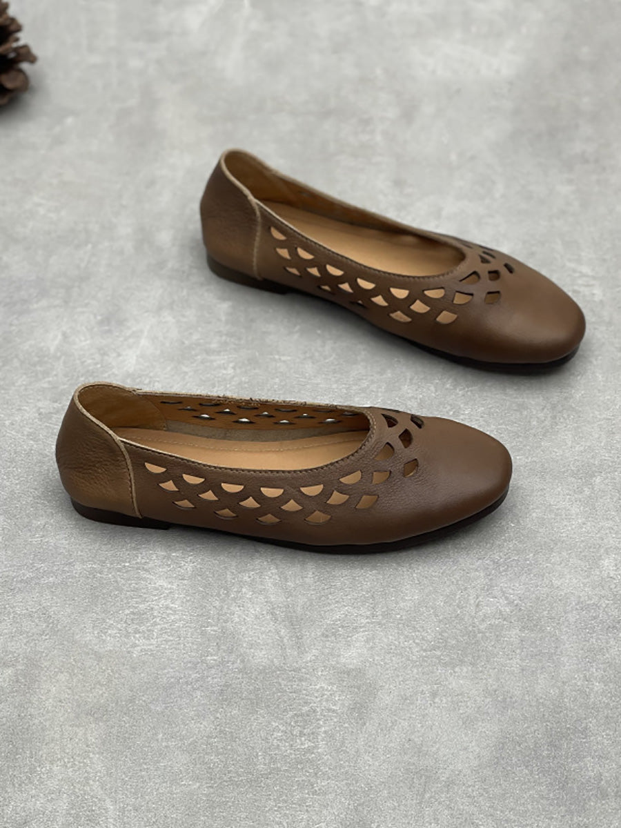 Women Summer Casual Genuine Leather Low Heel Shoes