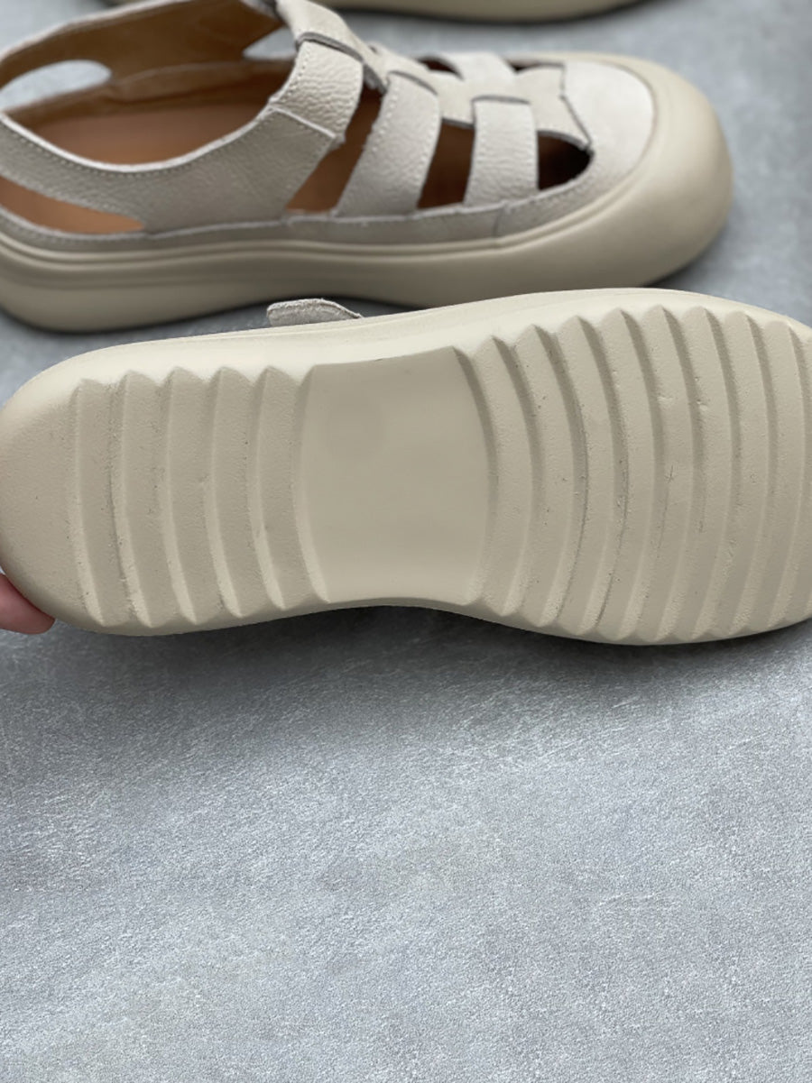 Women Summer Leather Spliced Flat Sandals