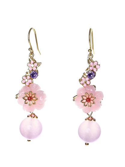 Women Artsy Flower Jade S925Sliver Earrings