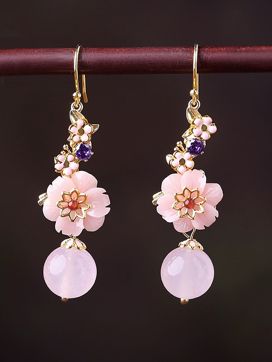 Women Artsy Flower Jade S925Sliver Earrings