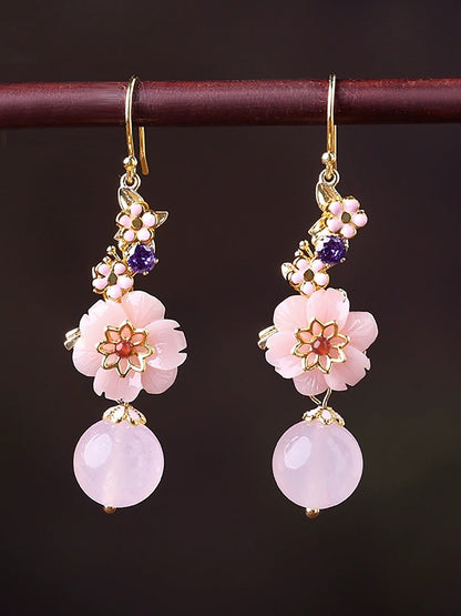 Women Artsy Flower Jade S925Sliver Earrings
