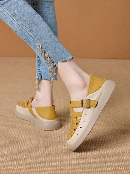Women Casual Summer Genuine Leather Weave Flat Shoes