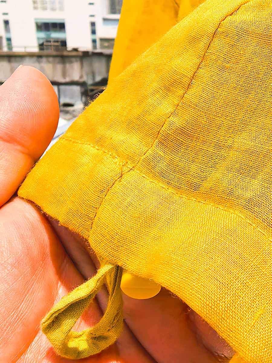 Women Summer Artsy Pure Color Hooded 100%Ramie Shirt