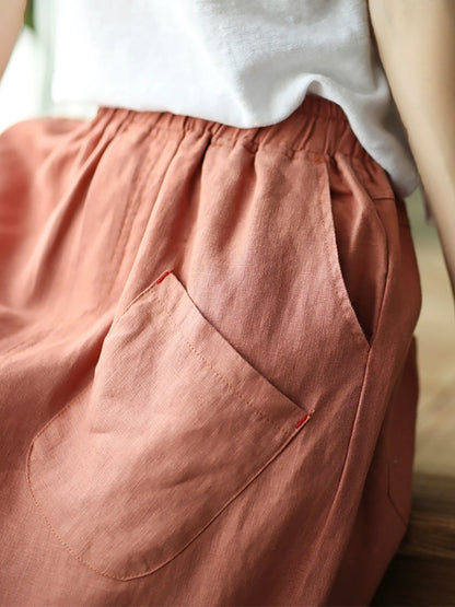 Women Summer Pure Color Linen Harem Pants