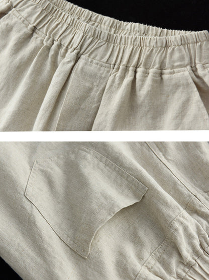 Women Summer Pure Color Linen Harem Pants