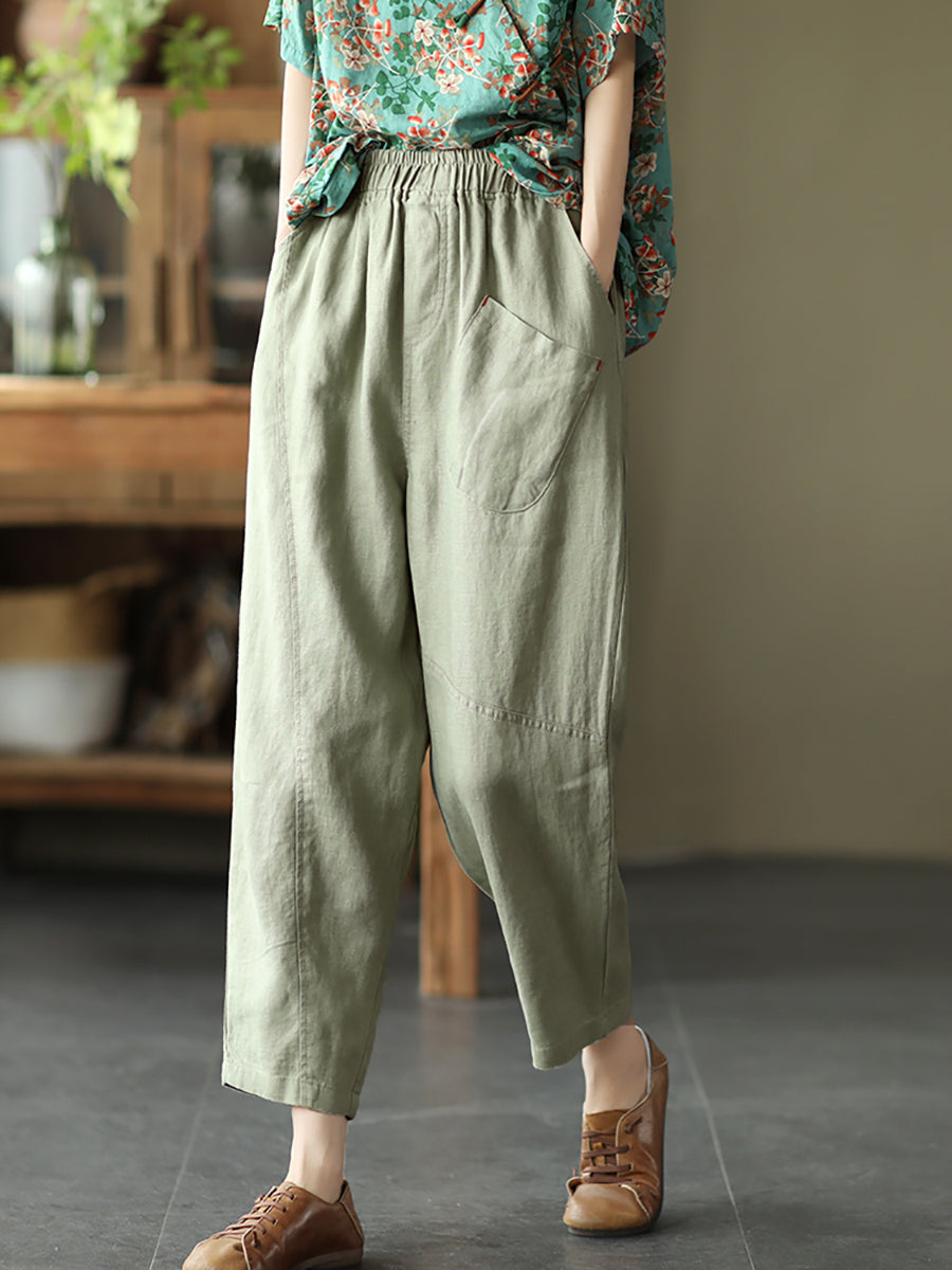 Women Summer Pure Color Linen Harem Pants