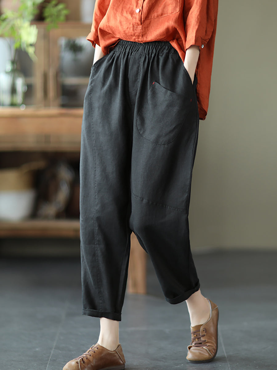 Women Summer Pure Color Linen Harem Pants