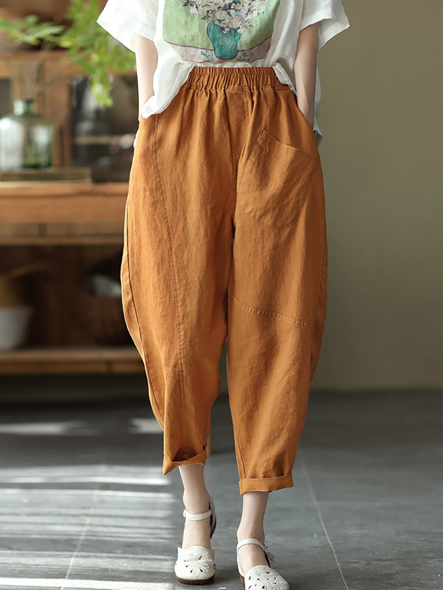 Women Summer Pure Color Linen Harem Pants