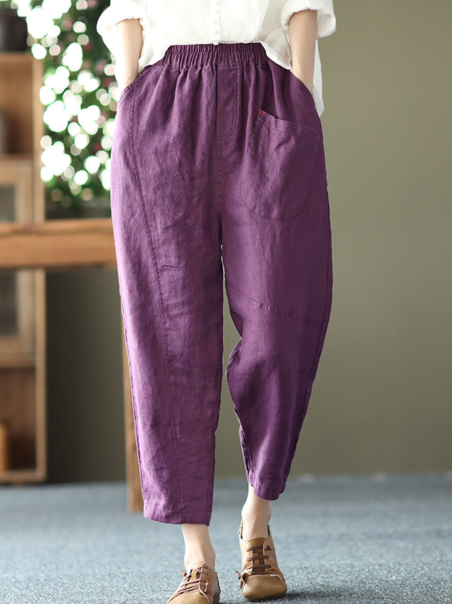 Women Summer Pure Color Linen Harem Pants