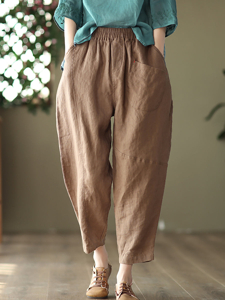 Women Summer Pure Color Linen Harem Pants
