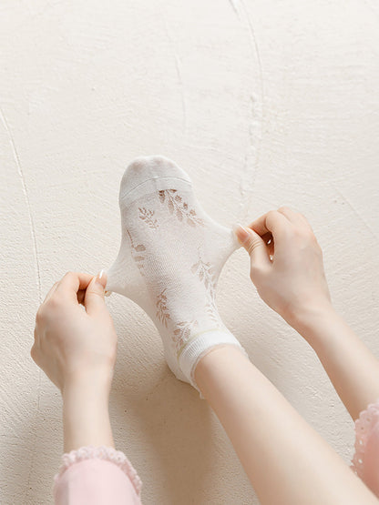 5 Pairs Women Summer Leaf Cotton Socks