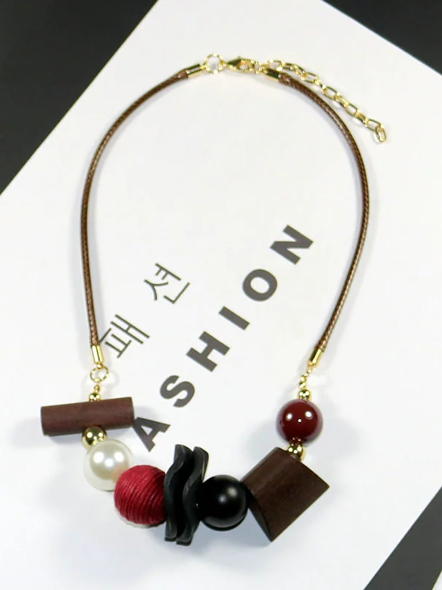 Women Fashion Wooden Copper Bead Necklace