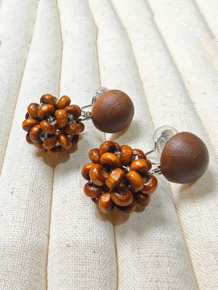 Women Vintage Wooden Pinecone S925Sliver Earrings