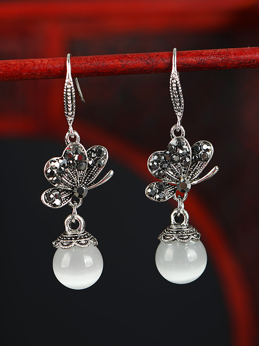 Women Vintage Butterfly Agate Alloy Earrings
