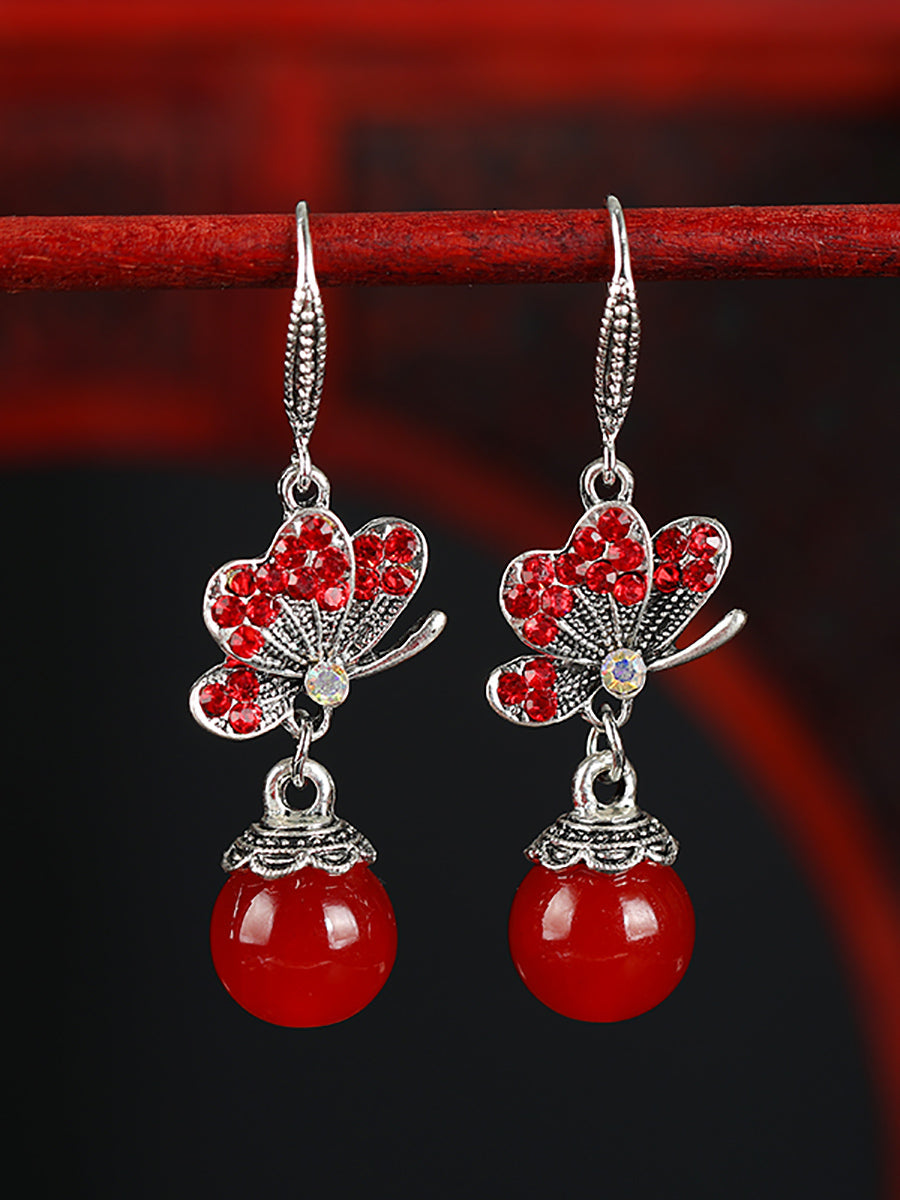 Women Vintage Butterfly Agate Alloy Earrings