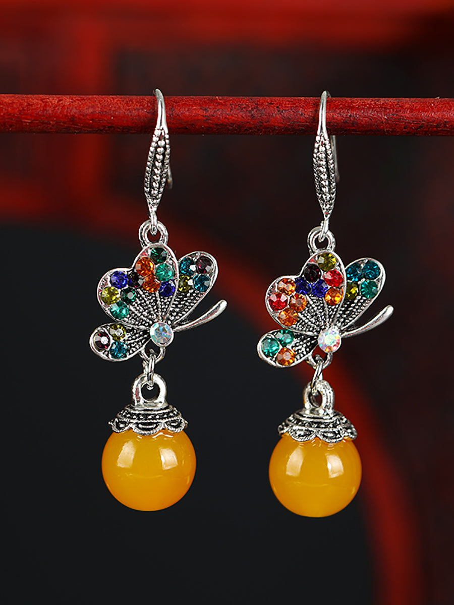 Women Vintage Butterfly Agate Alloy Earrings