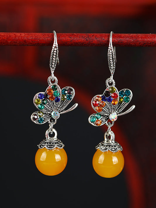 Women Vintage Butterfly Agate Alloy Earrings