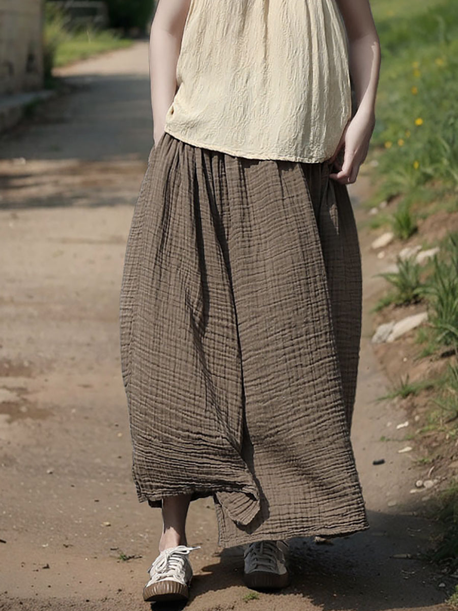 Women Summer Retro Pure Color 100%Cotton Skirt