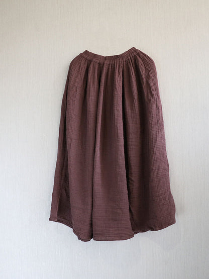 Women Summer Retro Pure Color 100%Cotton Skirt