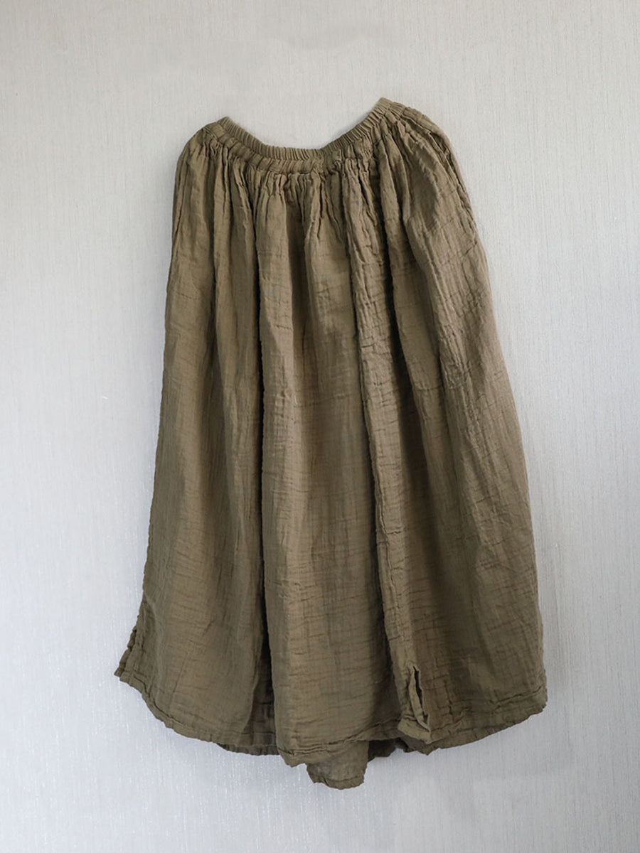 Women Summer Retro Pure Color 100%Cotton Skirt