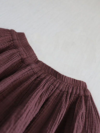 Women Summer Retro Pure Color 100%Cotton Skirt