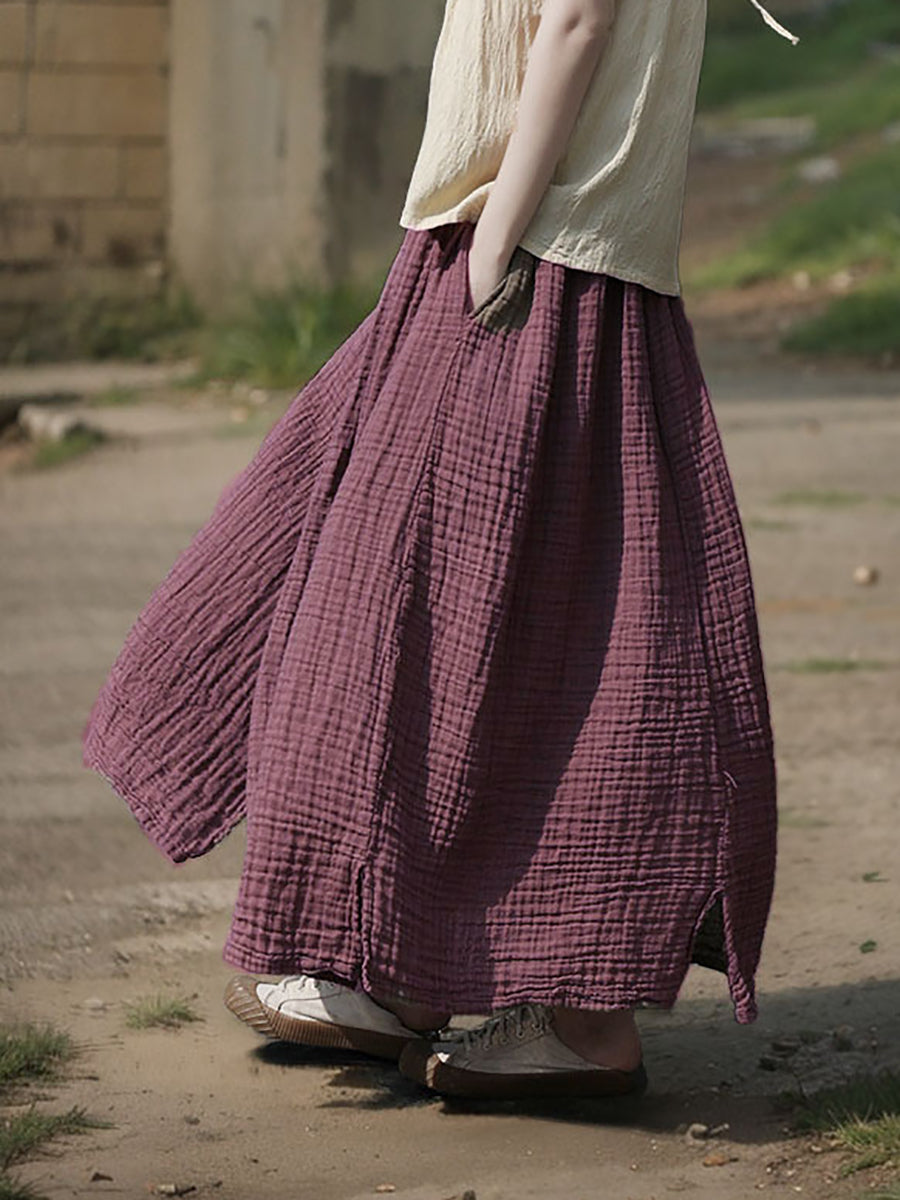 Women Summer Retro Pure Color 100%Cotton Skirt