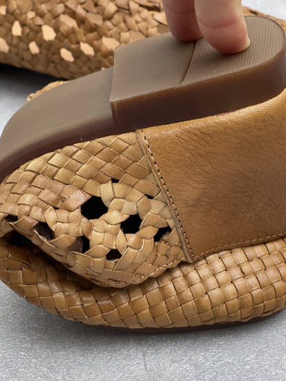 Women Retro Summer Genuine Leather Weave Shoes