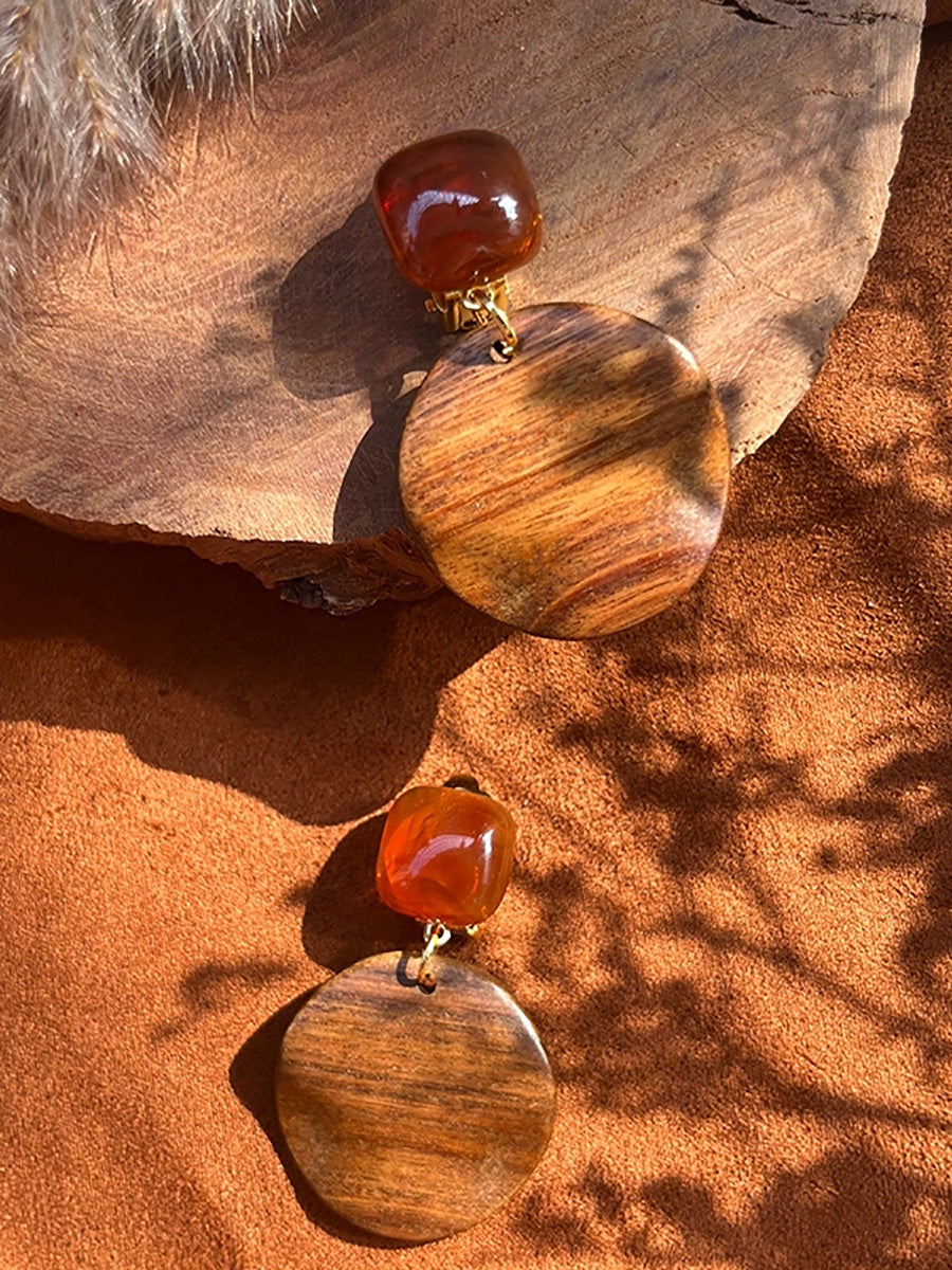 Women Ethnic Wooden Geometric Resin Earrings