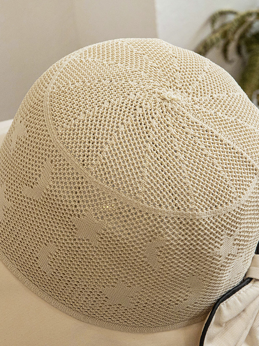 Women Summer Colorblock Bowknot Sunproof Hat