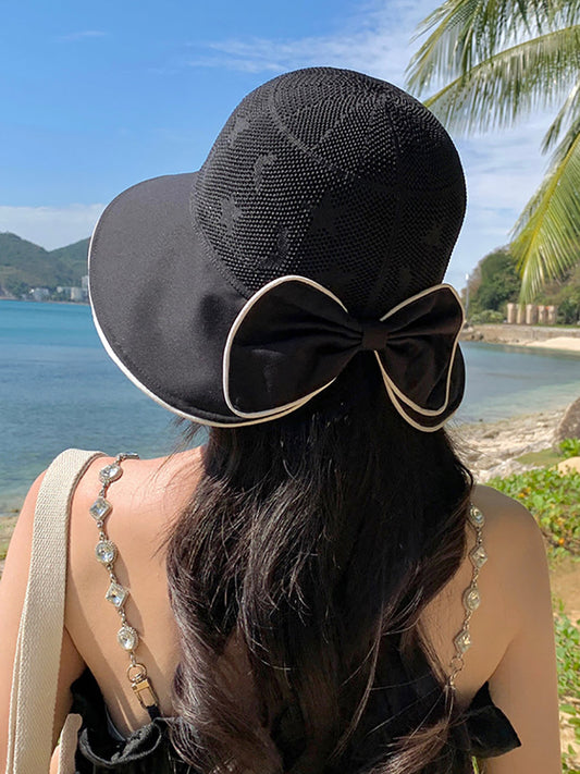 Women Summer Colorblock Bowknot Sunproof Hat