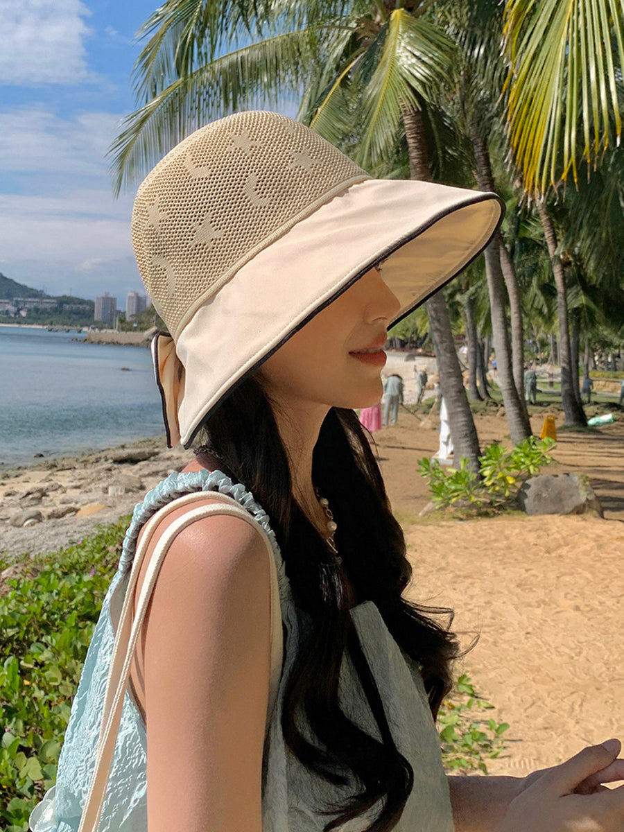 Women Summer Colorblock Bowknot Sunproof Hat