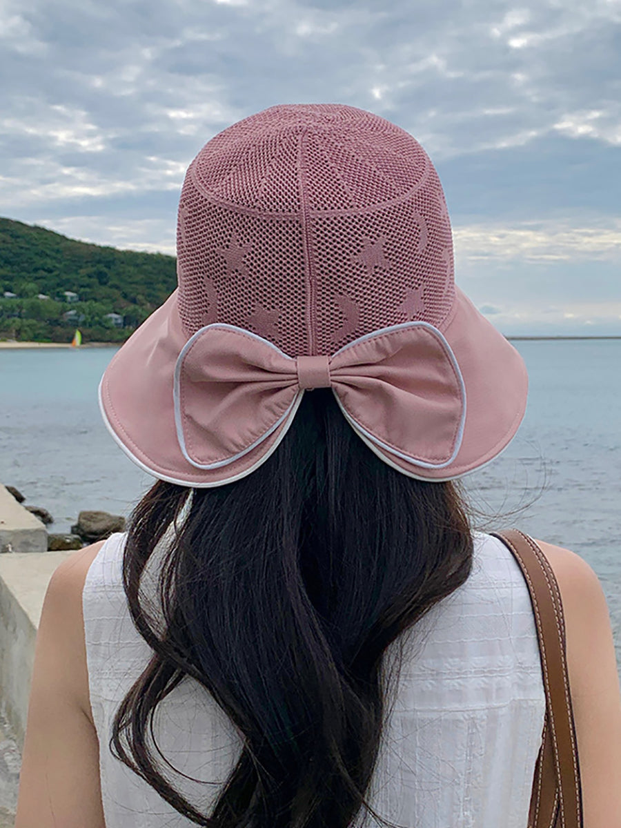 Women Summer Colorblock Bowknot Sunproof Hat