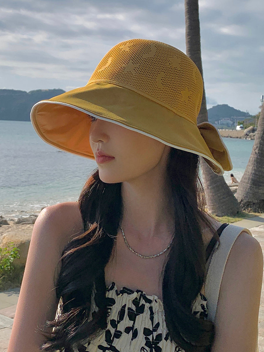 Women Summer Colorblock Bowknot Sunproof Hat