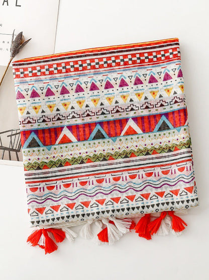 Women Bohemia Geometric Print Tassel Shawl Scarf