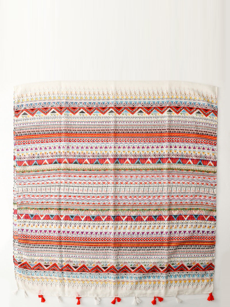 Women Bohemia Geometric Print Tassel Shawl Scarf