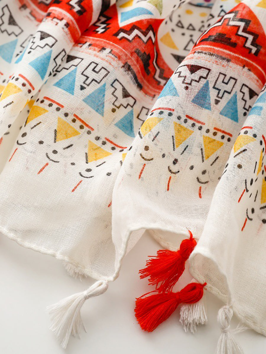 Women Bohemia Geometric Print Tassel Shawl Scarf