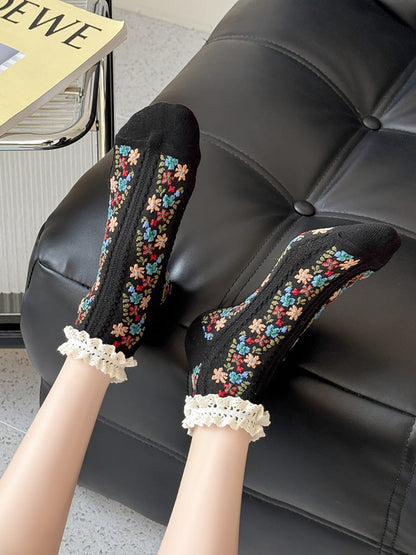 5 Pairs Women Artsy Floral Lace Short Socks