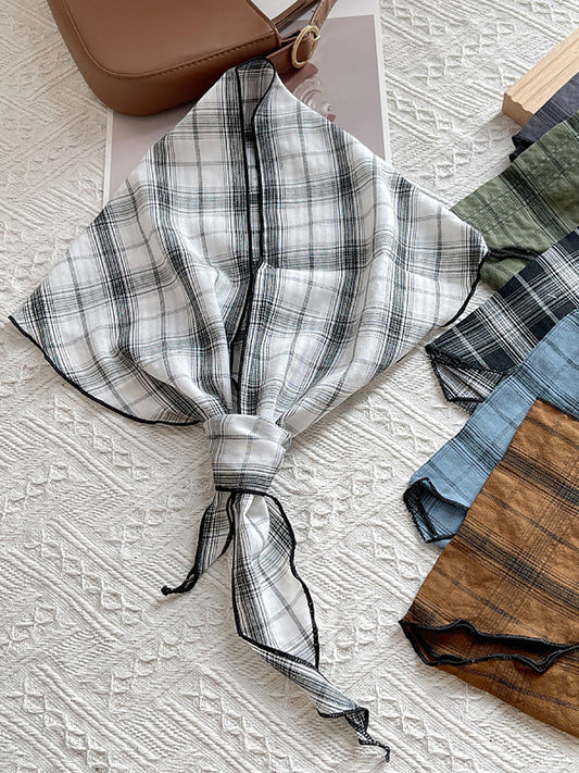 Women Vintage Plaid Triangle Scarf