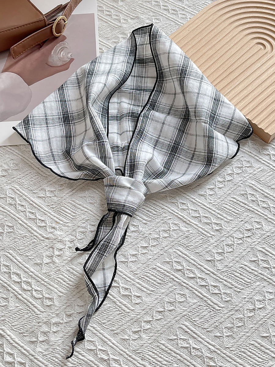 Women Vintage Plaid Triangle Scarf