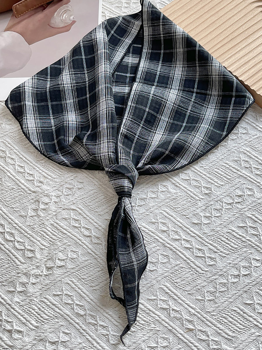 Women Vintage Plaid Triangle Scarf