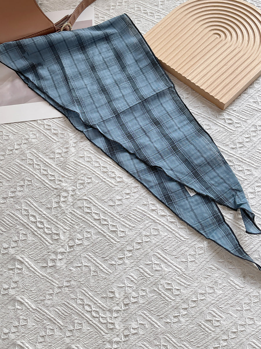 Women Vintage Plaid Triangle Scarf