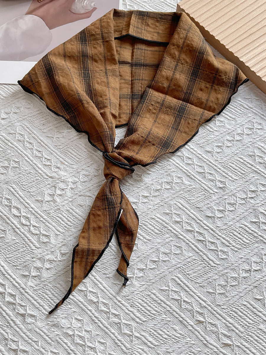 Women Vintage Plaid Triangle Scarf