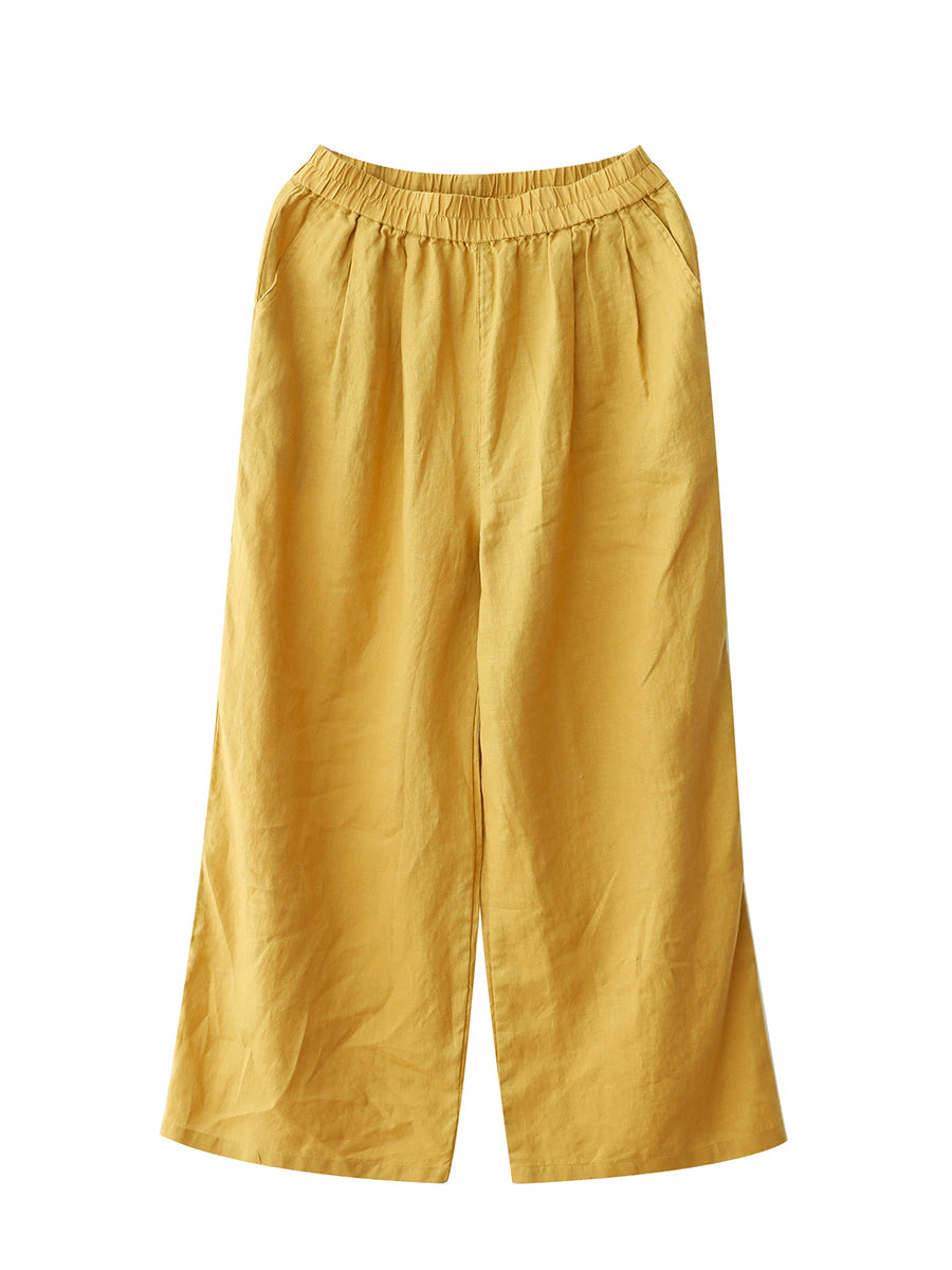 Women Summer Pure Color 100%Linen Straight Pants