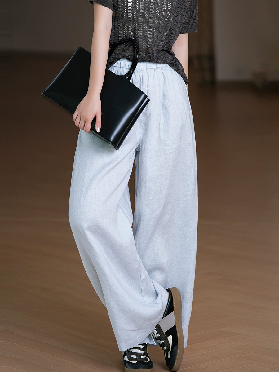 Women Summer Pure Color 100%Linen Straight Pants