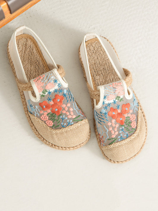 Women Summer Ethnic Flower Embroidery Linen Shoes